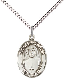 [8069SS/18S] Sterling Silver Saint Maria Faustina Pendant on a 18 inch Light Rhodium Light Curb chain