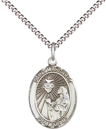 [8072SS/18S] Sterling Silver Saint Margaret Mary Alacoque Pendant on a 18 inch Light Rhodium Light Curb chain