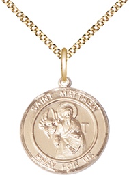 [8074RDGF/18G] 14kt Gold Filled Saint Matthew the Apostle Pendant on a 18 inch Gold Plate Light Curb chain