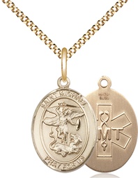 [8076GF10/18G] 14kt Gold Filled Saint Michael EMT Pendant on a 18 inch Gold Plate Light Curb chain