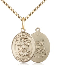 [8076GF3/18G] 14kt Gold Filled Saint Michael Coast Guard Pendant on a 18 inch Gold Plate Light Curb chain