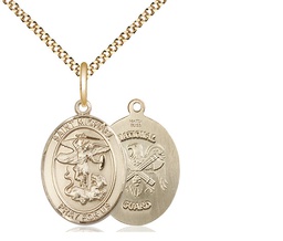[8076GF5/18G] 14kt Gold Filled Saint Michael National Guard Pendant on a 18 inch Gold Plate Light Curb chain