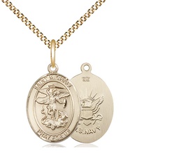 [8076GF6/18G] 14kt Gold Filled Saint Michael Navy Pendant on a 18 inch Gold Plate Light Curb chain