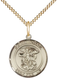 [8076RDGF/18G] 14kt Gold Filled Saint Michael the Archangel Pendant on a 18 inch Gold Plate Light Curb chain