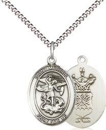 [8076SS1/18S] Sterling Silver Saint Michael Air Force Pendant on a 18 inch Light Rhodium Light Curb chain