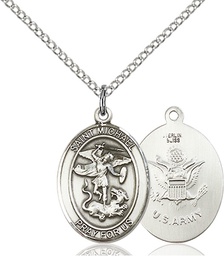 [8076SS2/18S] Sterling Silver Saint Michael Army Pendant on a 18 inch Light Rhodium Light Curb chain