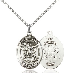 [8076SS5/18S] Sterling Silver Saint Michael National Guard Pendant on a 18 inch Light Rhodium Light Curb chain