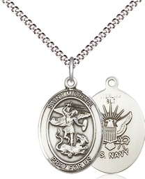 [8076SS6/18S] Sterling Silver Saint Michael Navy Pendant on a 18 inch Light Rhodium Light Curb chain
