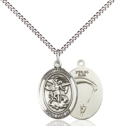 [8076SS7/18S] Sterling Silver Saint Michael Paratrooper Pendant on a 18 inch Light Rhodium Light Curb chain