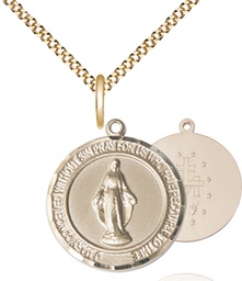 [8078RDGF/18G] 14kt Gold Filled Miraculous Pendant on a 18 inch Gold Plate Light Curb chain