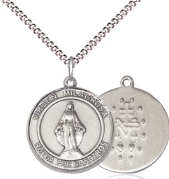 [8078RDSPSS/18S] Sterling Silver Virgen Milagrosa Pendant on a 18 inch Light Rhodium Light Curb chain