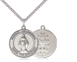 [8078RDSPSS/18S] Sterling Silver Virgen Milagrosa Pendant on a 18 inch Light Rhodium Light Curb chain