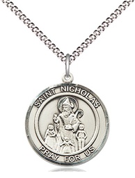 [8080RDSS/18S] Sterling Silver Saint Nicholas Pendant on a 18 inch Light Rhodium Light Curb chain
