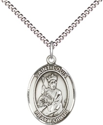 [8081SS/18S] Sterling Silver Saint Louis Pendant on a 18 inch Light Rhodium Light Curb chain