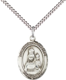 [8082SS/18S] Sterling Silver Our Lady of Loretto Pendant on a 18 inch Light Rhodium Light Curb chain