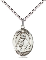 [8083SS/18S] Sterling Silver Saint Philip the Apostle Pendant on a 18 inch Light Rhodium Light Curb chain