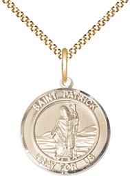 [8084RDGF/18G] 14kt Gold Filled Saint Patrick Pendant on a 18 inch Gold Plate Light Curb chain