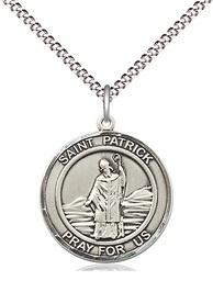[8084RDSS/18S] Sterling Silver Saint Patrick Pendant on a 18 inch Light Rhodium Light Curb chain