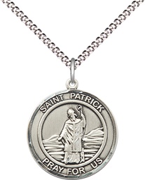 [8084RDSS/18S] Sterling Silver Saint Patrick Pendant on a 18 inch Light Rhodium Light Curb chain