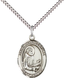 [8085SS/18S] Sterling Silver Saint Bonaventure Pendant on a 18 inch Light Rhodium Light Curb chain