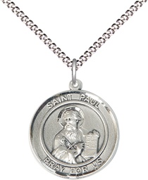 [8086RDSS/18S] Sterling Silver Saint Paul the Apostle Pendant on a 18 inch Light Rhodium Light Curb chain