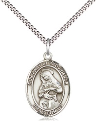 [8087SS/18S] Sterling Silver Our Lady of Providence Pendant on a 18 inch Light Rhodium Light Curb chain