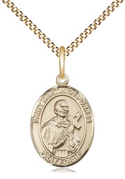 [8089GF/18G] 14kt Gold Filled Saint Martin de Porres Pendant on a 18 inch Gold Plate Light Curb chain