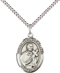 [8089SS/18S] Sterling Silver Saint Martin de Porres Pendant on a 18 inch Light Rhodium Light Curb chain