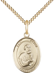 [8090GF/18G] 14kt Gold Filled Saint Peter the Apostle Pendant on a 18 inch Gold Plate Light Curb chain