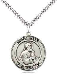 [8090RDSS/18S] Sterling Silver Saint Peter the Apostle Pendant on a 18 inch Light Rhodium Light Curb chain