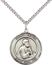 [8090RDSS/18S] Sterling Silver Saint Peter the Apostle Pendant on a 18 inch Light Rhodium Light Curb chain