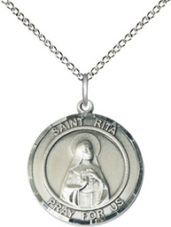 [8094RDSS/18S] Sterling Silver Saint Rita of Cascia Pendant on a 18 inch Light Rhodium Light Curb chain