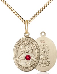 [8098GF-STN7/18G] 14kt Gold Filled Scapular - Ruby Stone Pendant with a 3mm Ruby Swarovski stone on a 18 inch Gold Plate Light Curb chain