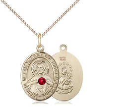 [8098GF-STN7/18GF] 14kt Gold Filled Scapular - Ruby Stone Pendant with a 3mm Ruby Swarovski stone on a 18 inch Gold Filled Light Curb chain