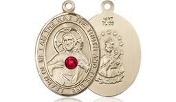 [8098KT-STN7] 14kt Gold Scapular - Ruby Stone Medal with a 3mm Ruby Swarovski stone