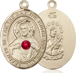 [8098KT-STN7] 14kt Gold Scapular - Ruby Stone Medal with a 3mm Ruby Swarovski stone
