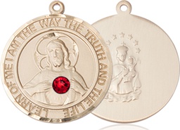 [8098RDGF-STN7] 14kt Gold Filled Scapular - Ruby Stone Medal with a 3mm Ruby Swarovski stone