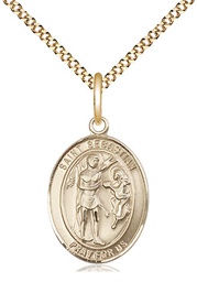 [8100GF/18G] 14kt Gold Filled Saint Sebastian Pendant on a 18 inch Gold Plate Light Curb chain