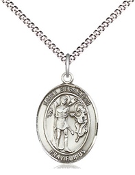 [8100SS/18S] Sterling Silver Saint Sebastian Pendant on a 18 inch Light Rhodium Light Curb chain