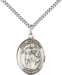 [8100SS/18S] Sterling Silver Saint Sebastian Pendant on a 18 inch Light Rhodium Light Curb chain