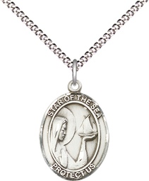 [8101SS/18S] Sterling Silver Our Lady Star of the Sea Pendant on a 18 inch Light Rhodium Light Curb chain