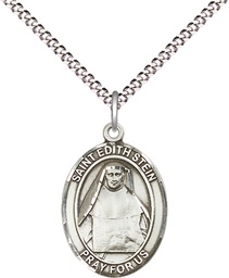 [8103SS/18S] Sterling Silver Saint Edith Stein Pendant on a 18 inch Light Rhodium Light Curb chain