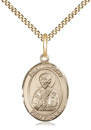 [8105GF/18G] 14kt Gold Filled Saint Timothy Pendant on a 18 inch Gold Plate Light Curb chain