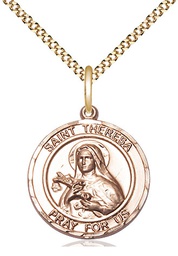 [8106RDGF/18G] 14kt Gold Filled Saint Theresa Pendant on a 18 inch Gold Plate Light Curb chain