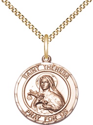 [8106RDGF/18G] 14kt Gold Filled Saint Theresa Pendant on a 18 inch Gold Plate Light Curb chain