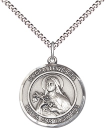 [8106RDSPSS/18S] Sterling Silver Santa Teresita Pendant on a 18 inch Light Rhodium Light Curb chain