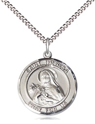 [8106RDSS/18S] Sterling Silver Saint Theresa Pendant on a 18 inch Light Rhodium Light Curb chain