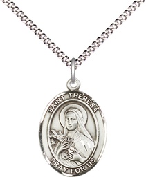 [8106SS/18S] Sterling Silver Saint Theresa Pendant on a 18 inch Light Rhodium Light Curb chain