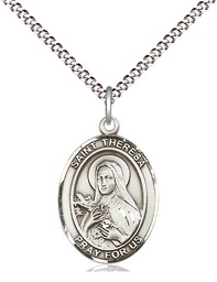 [8106SS/18S] Sterling Silver Saint Theresa Pendant on a 18 inch Light Rhodium Light Curb chain