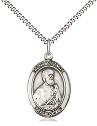 [8107SS/18S] Sterling Silver Saint Thomas the Apostle Pendant on a 18 inch Light Rhodium Light Curb chain